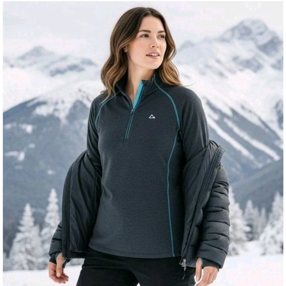 Paradox Merino Blend 1/4 Zip Base Layer Top Charcoal Teal Sz S Hiking Camping